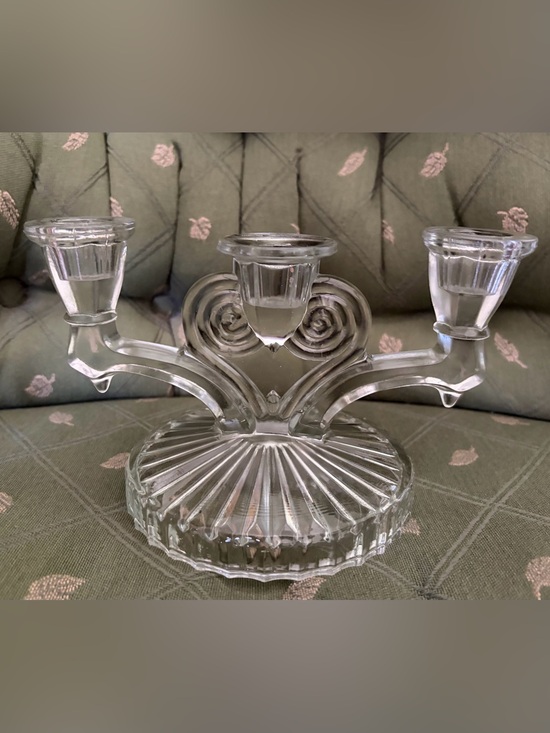 Jeanette Glass Other - Vintage Jeanette Glass Cosmos Triple Taper Candlestick Holder